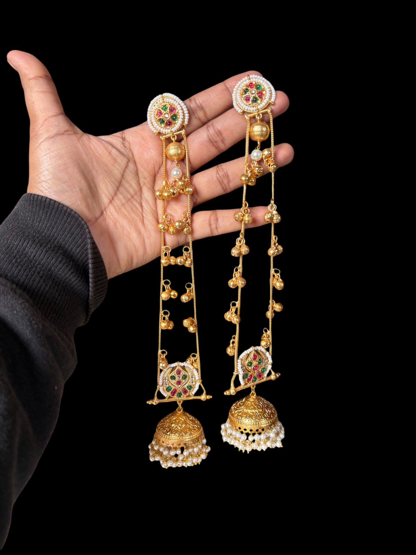 Meher Pearl Kundan Brass Long Earrings
