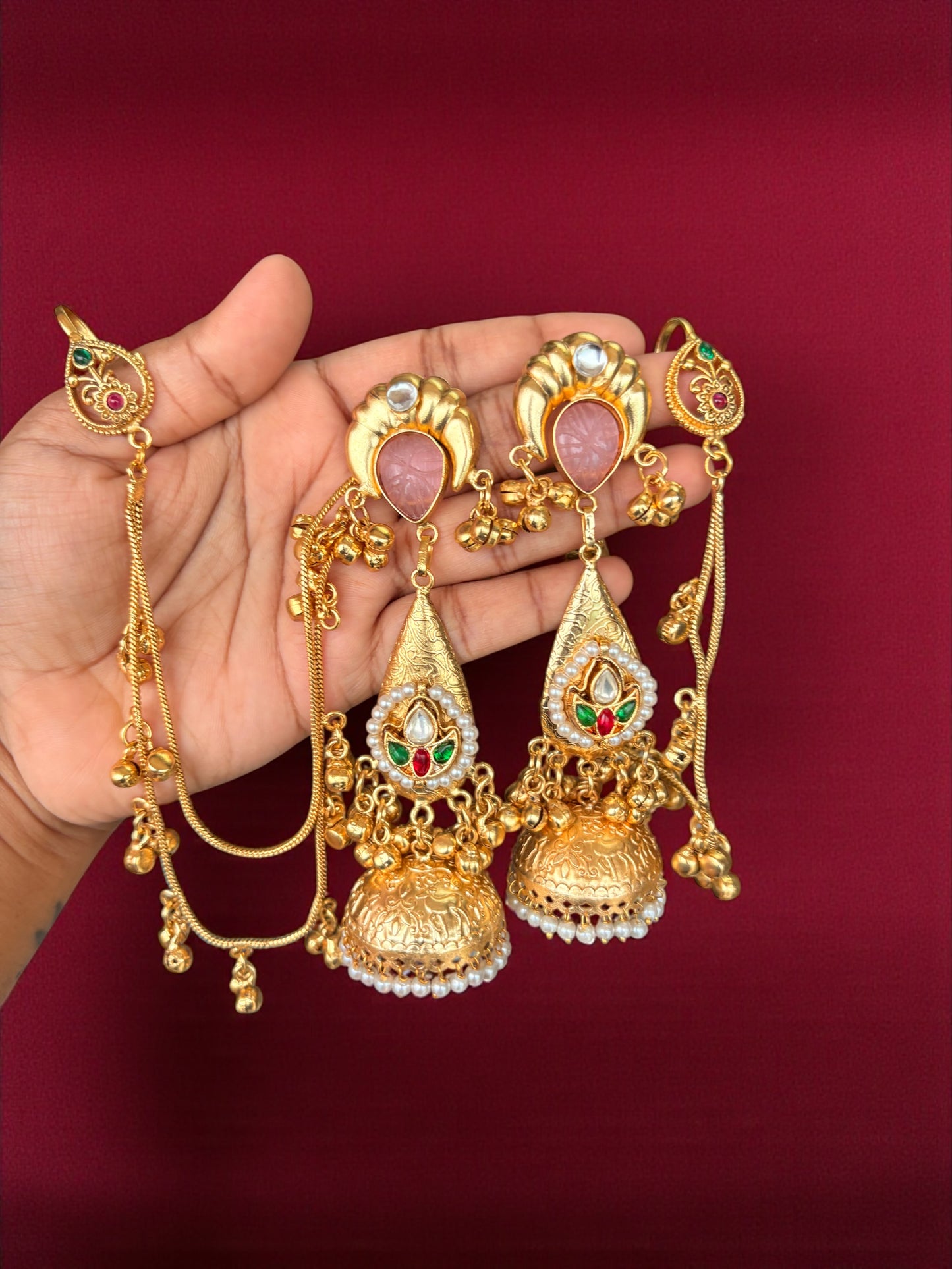 Rajwada Pacchi Temple Jhumka Set
