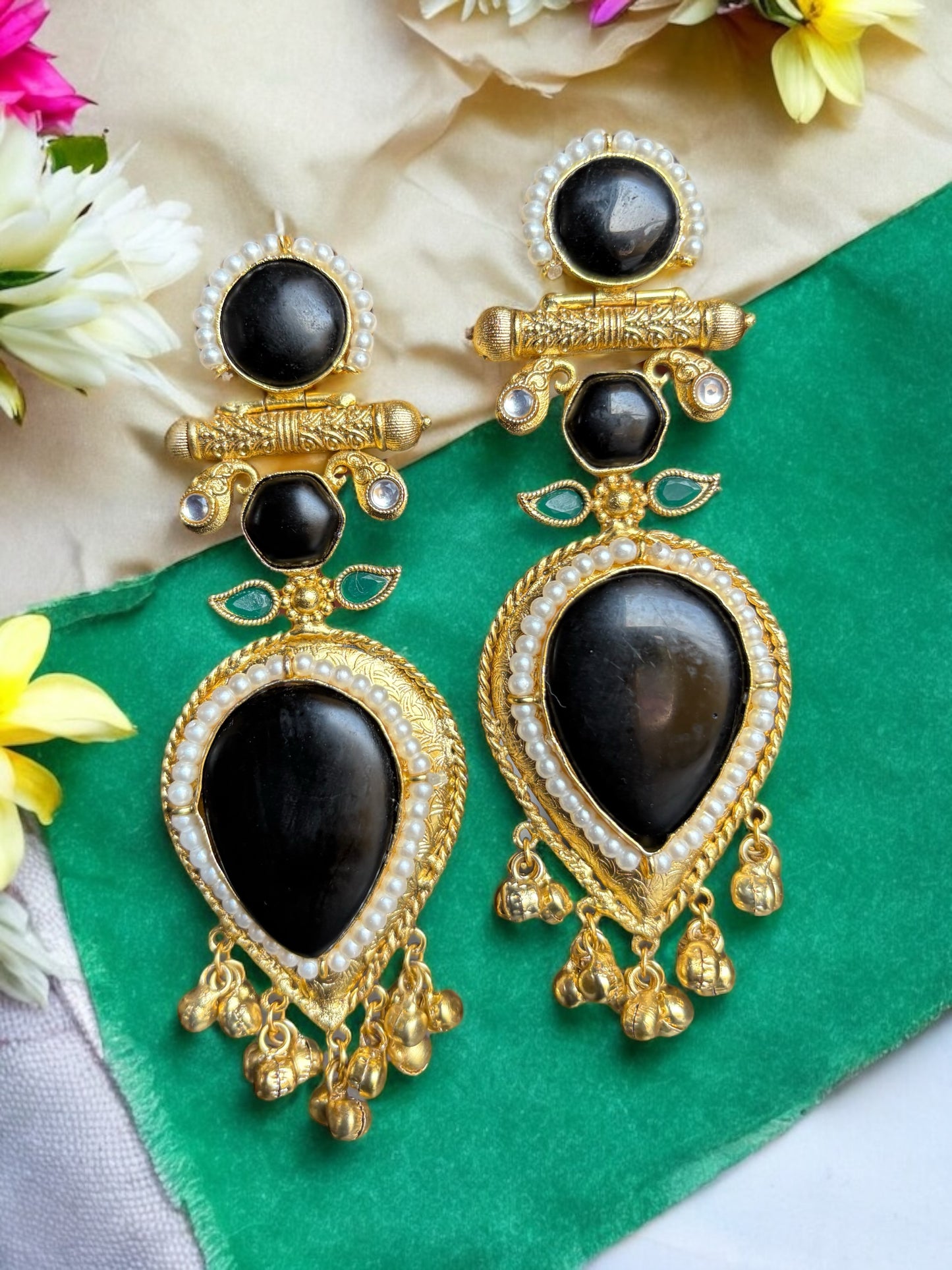 Jasmine Big Monalisa Stone Brass Earrings