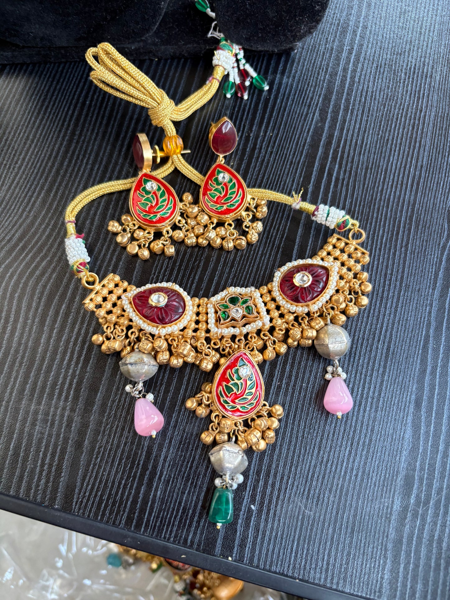 Neerja Handcrafted Kundan Necklace- Red