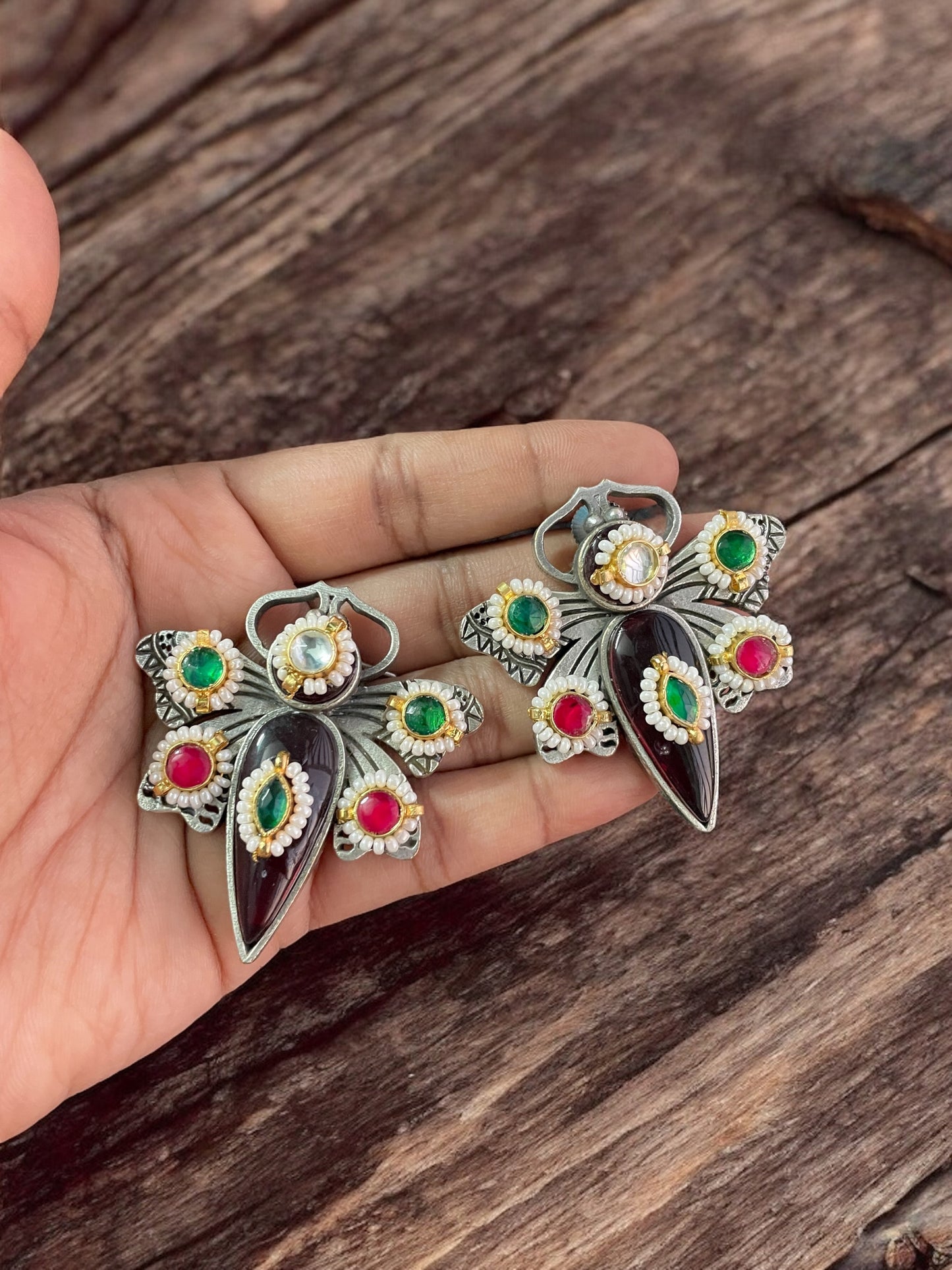 Ritika Silver Pacchi Kundan Earrings