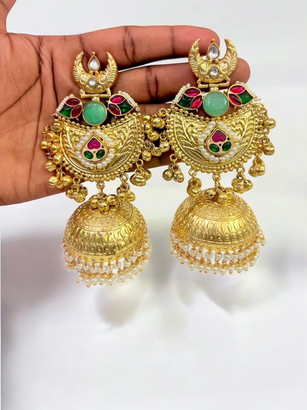 Tamanna Golden Brass Pacchi Kundan Jhumka