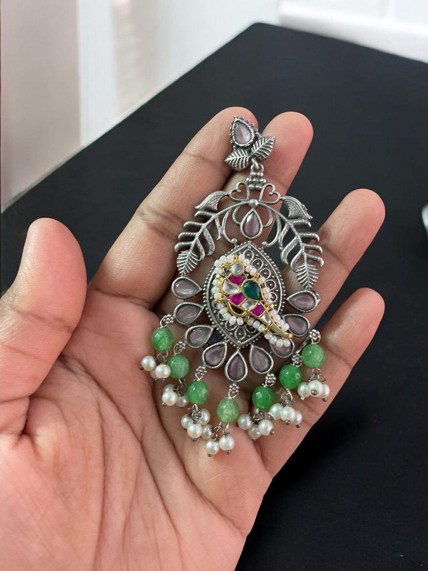 Richa Silver Pacchi Kundan Earrings