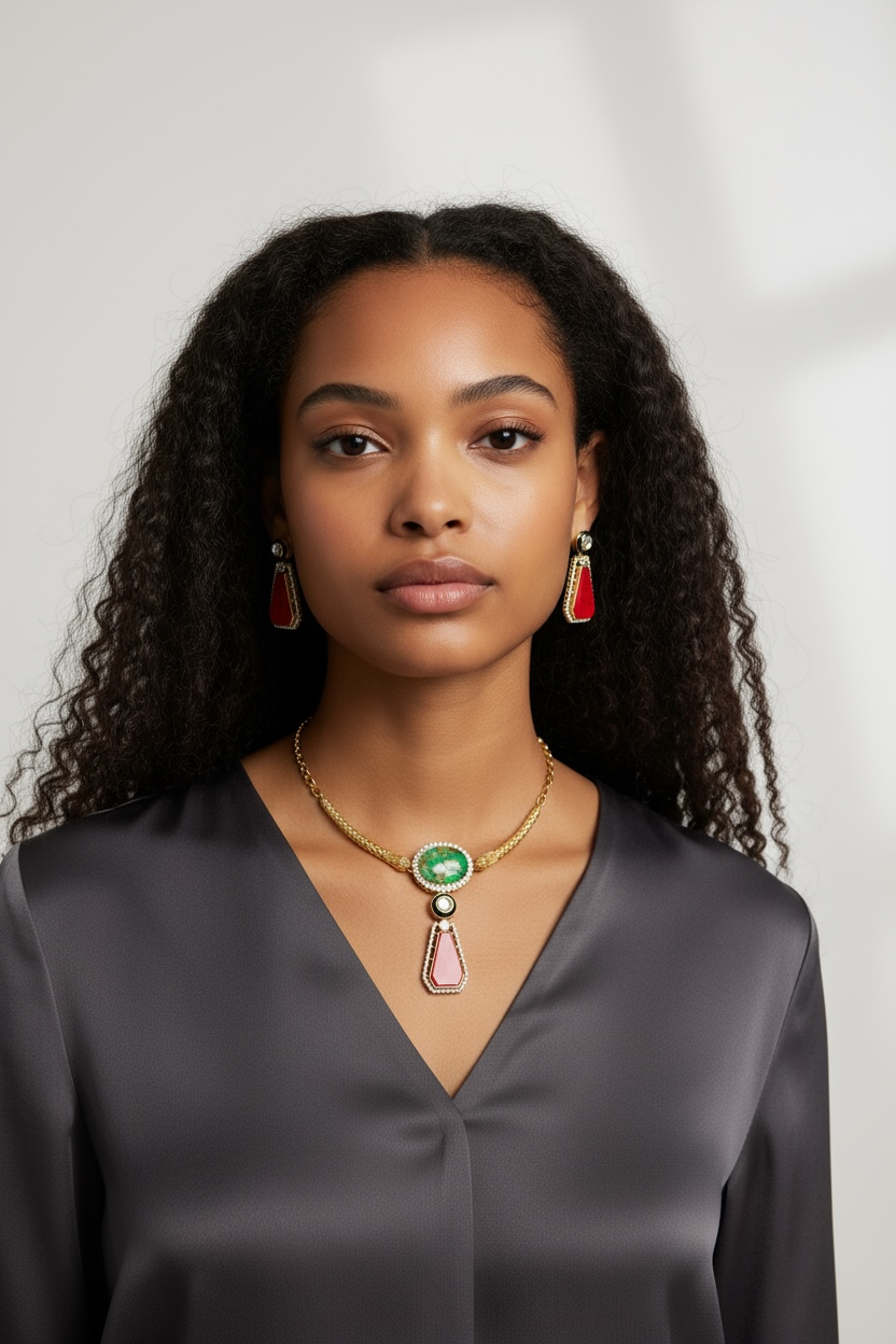 Unique Firestone Brass Necklace