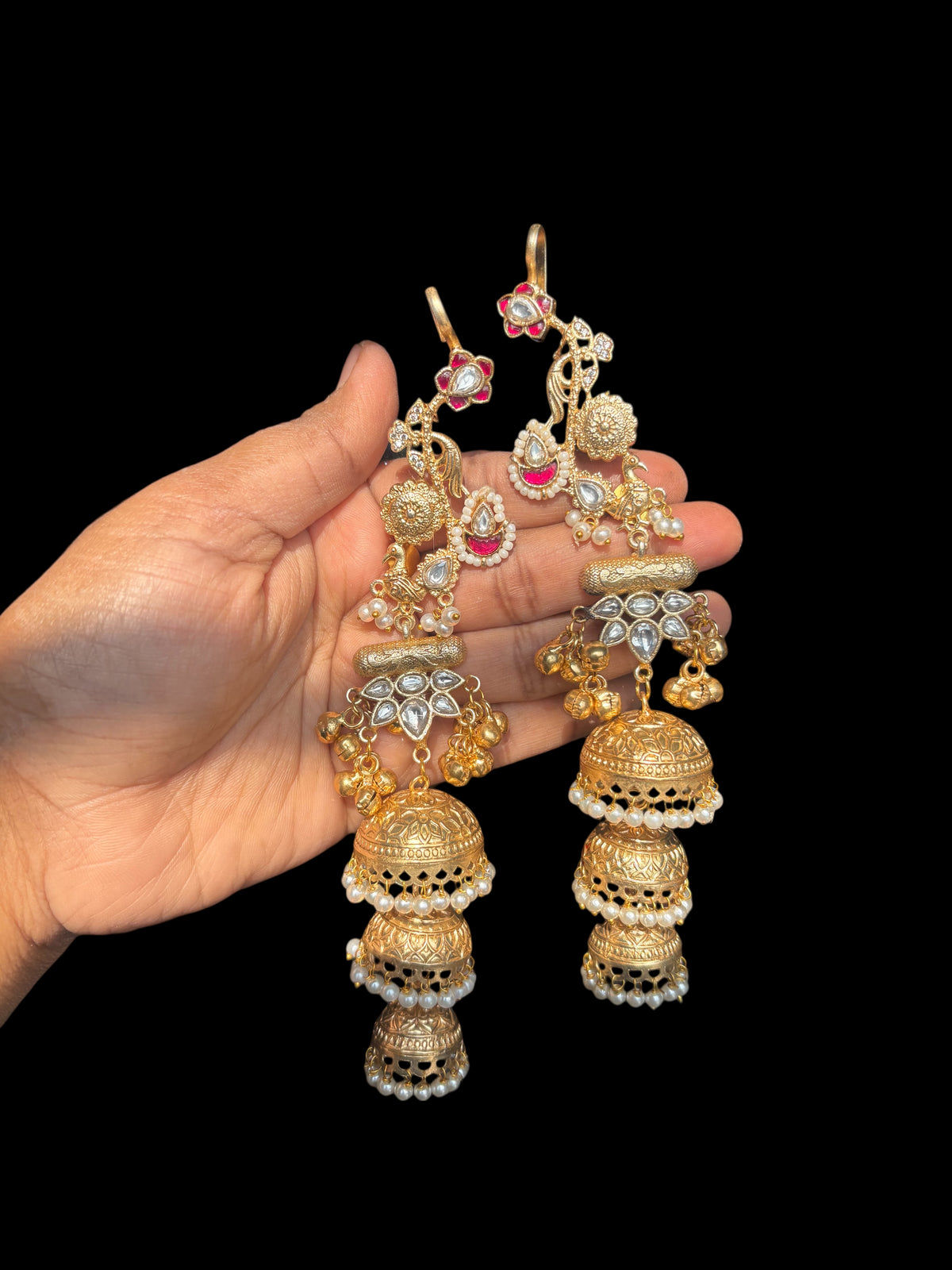 Rajwada Noor Triple Jhumka Earrings