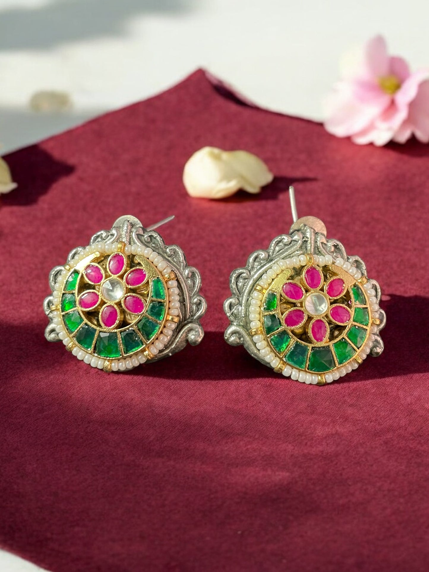 Ashima Silver Pacchi Kundan Studs