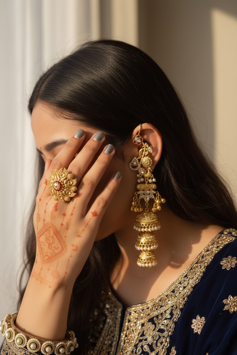 Rajwada Noor Triple Jhumka Earrings