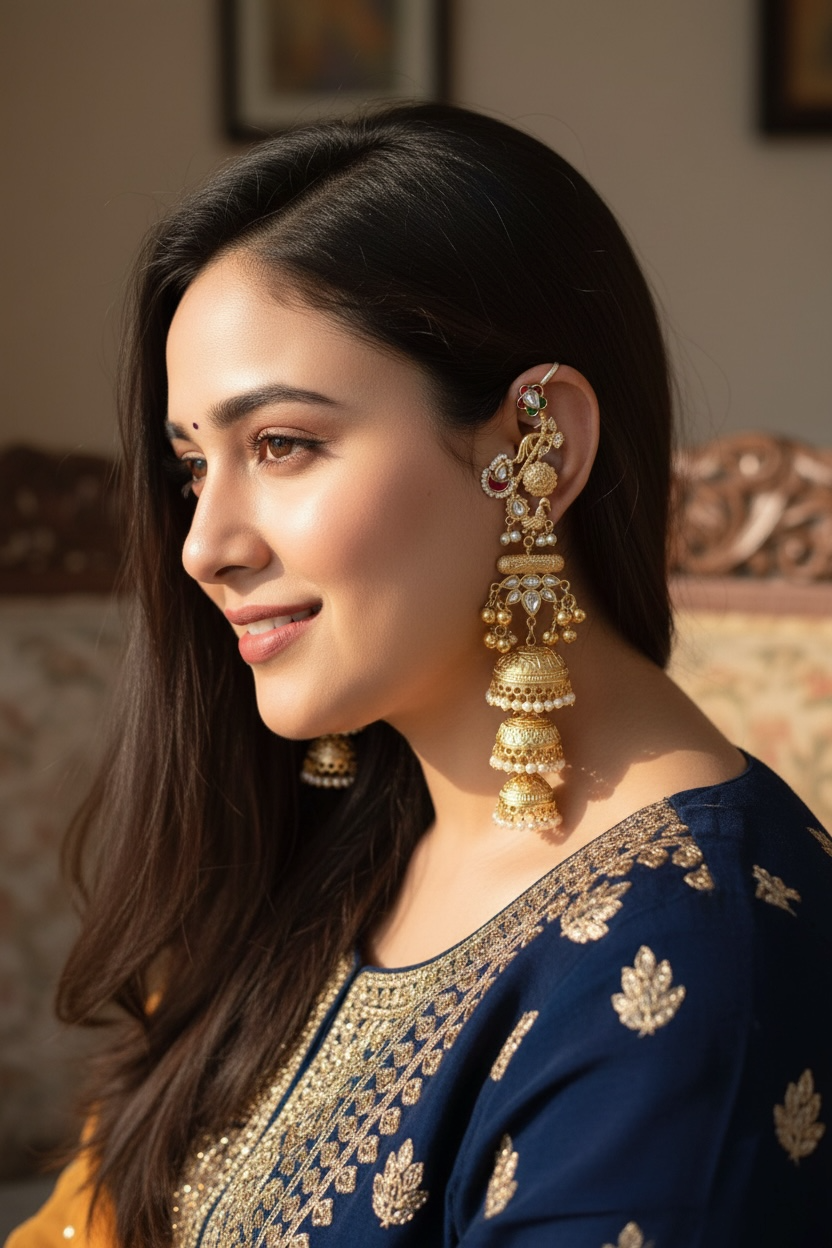 Rajwada Noor Triple Jhumka Earrings