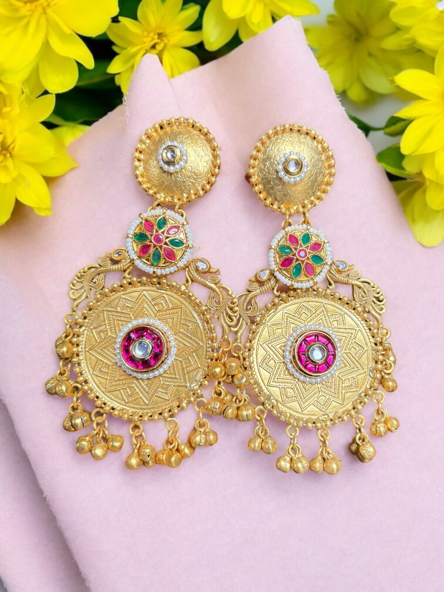 Vishakha Golden Brass Earrings