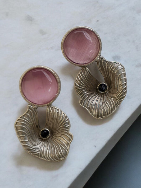 Nisha Silver Replica Jhumka with Monalisa Stone and Embedded Pattern