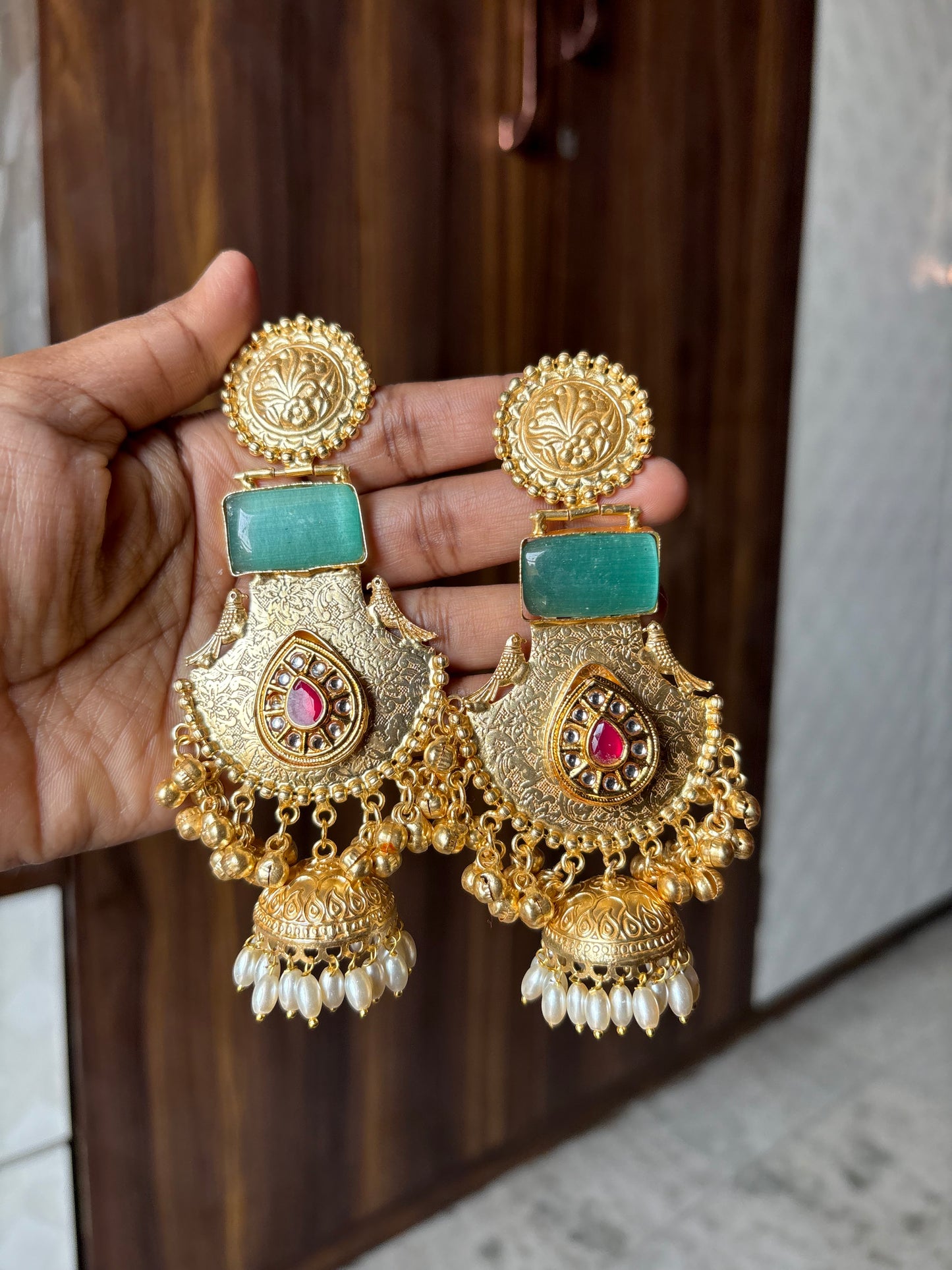 Mint Green Kundan Stone Earring