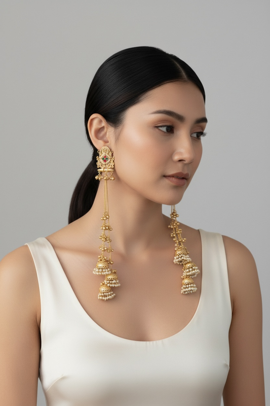 Rajwada Pearl Cascade Jhumka Earrings