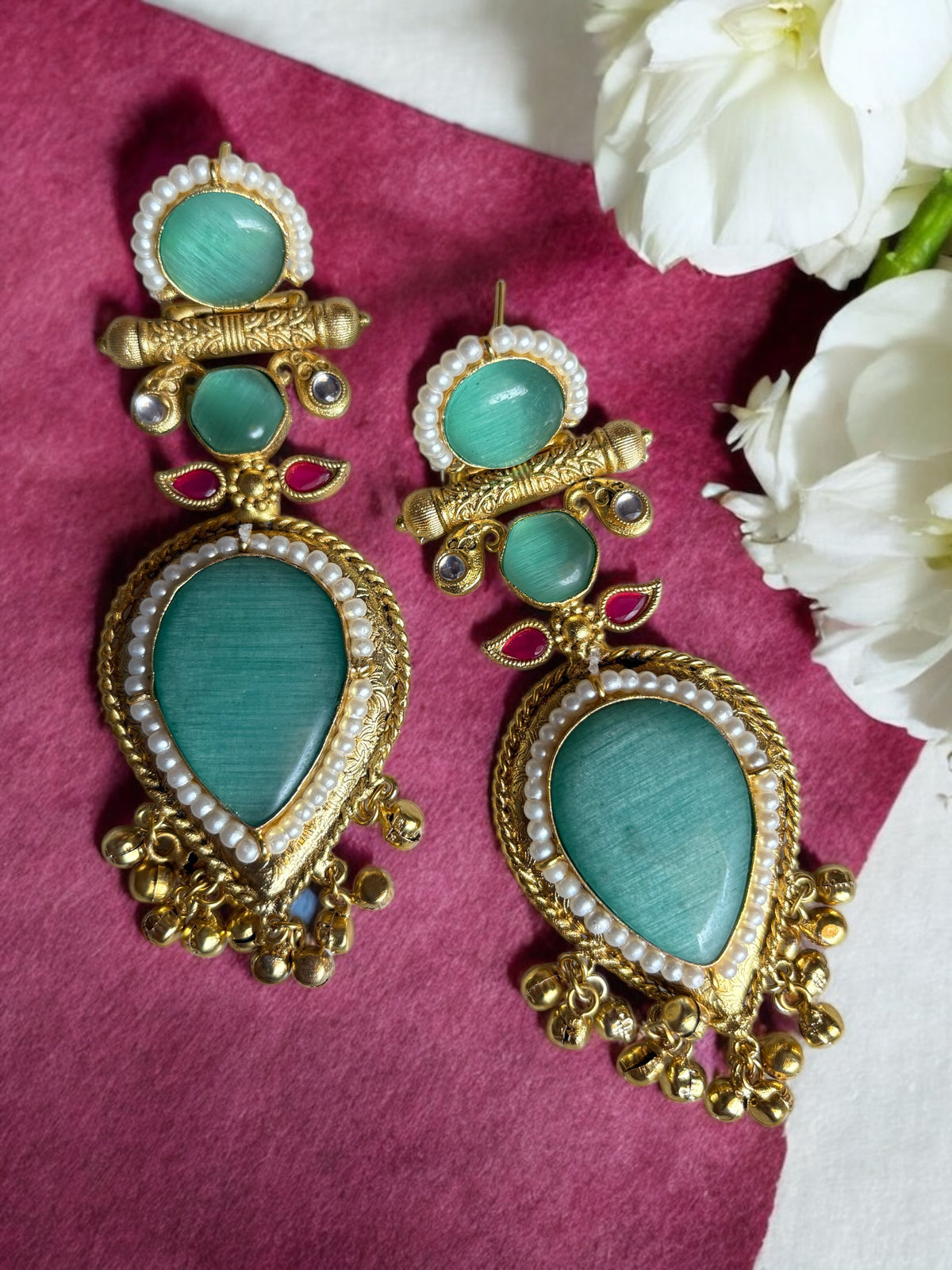 Jasmine Big Monalisa Stone Brass Earrings