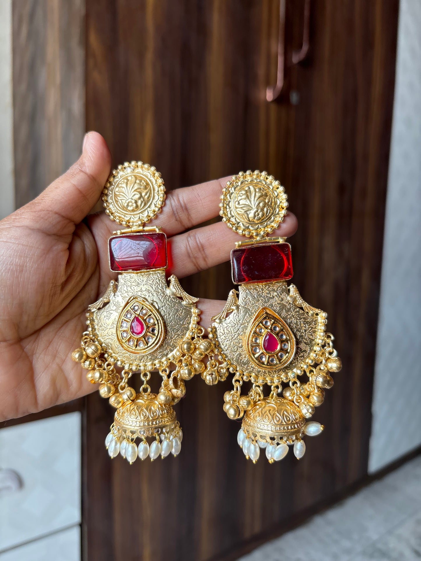 Red kundan Stone Earring