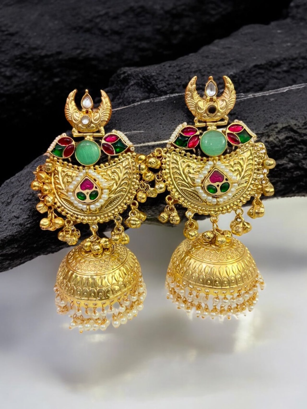 Tamanna Golden Brass Pacchi Kundan Jhumka