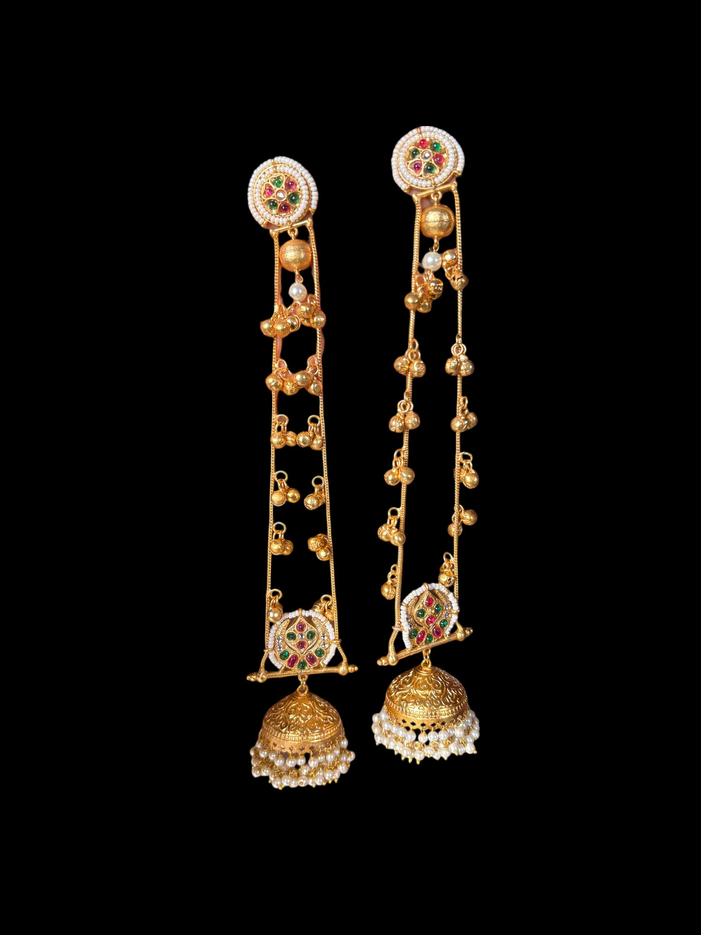 Meher Pearl Kundan Brass Long Earrings