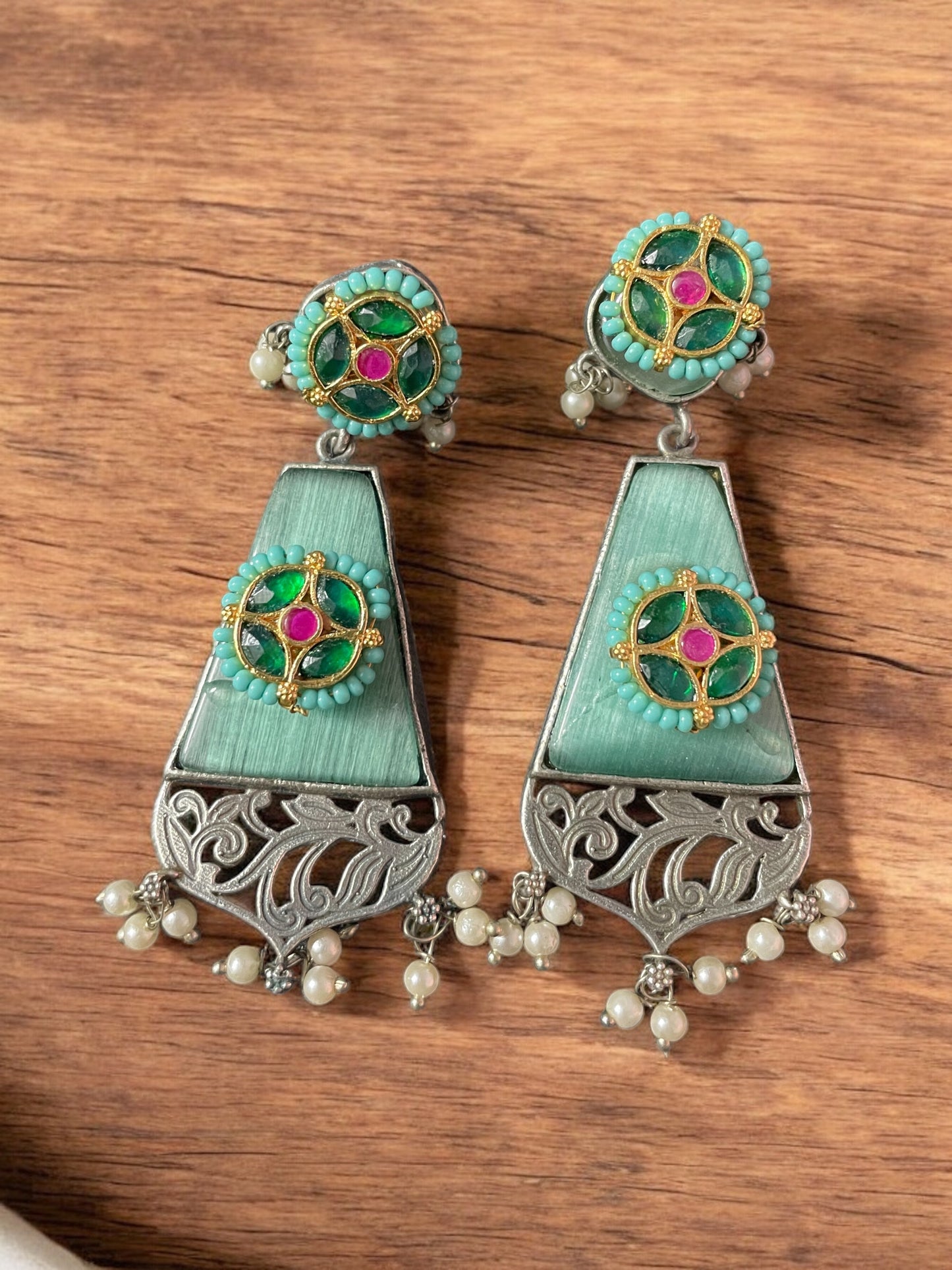 Rani Silver Pachi Kundan Earrings