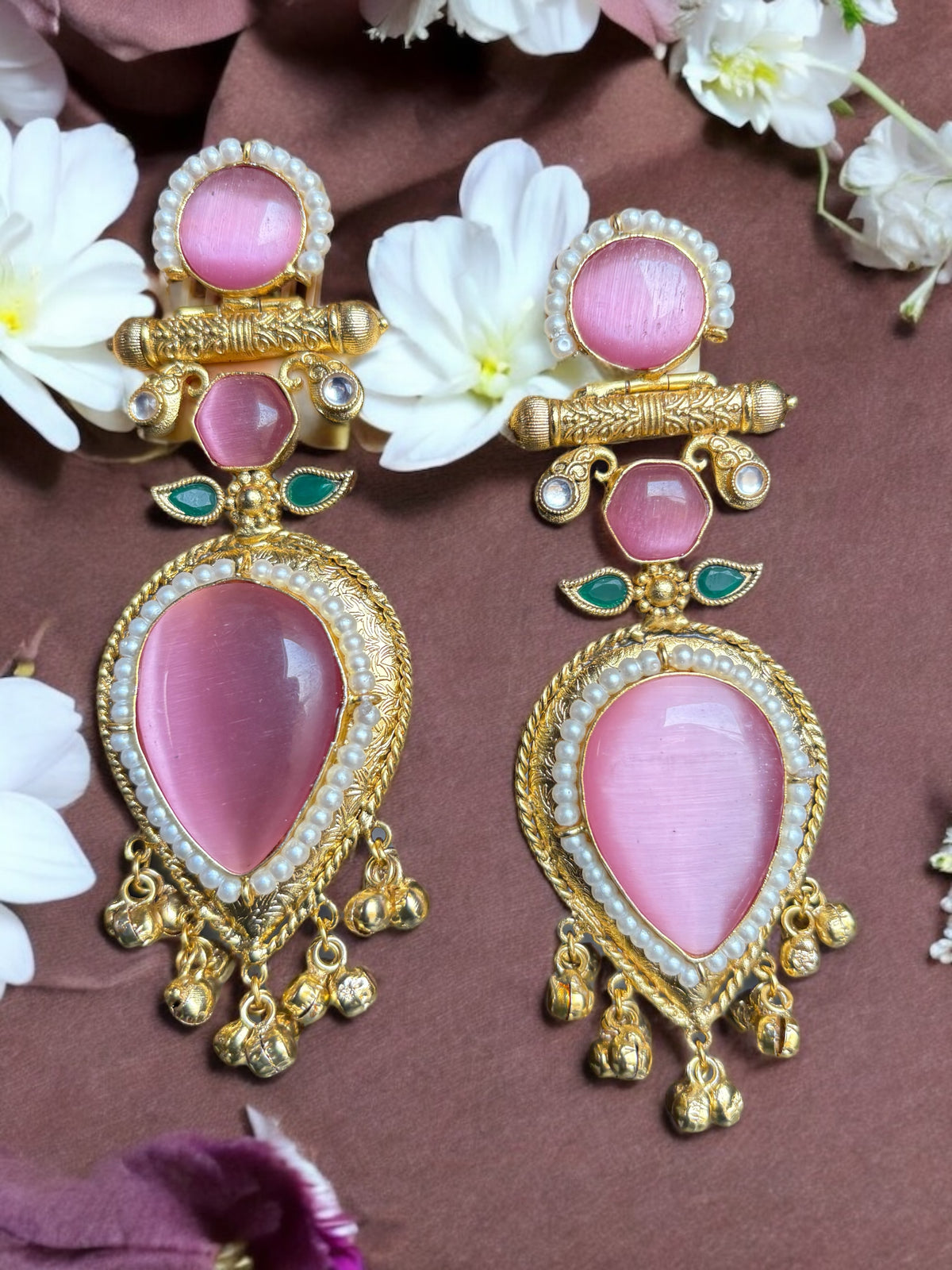 Jasmine Big Monalisa Stone Brass Earrings