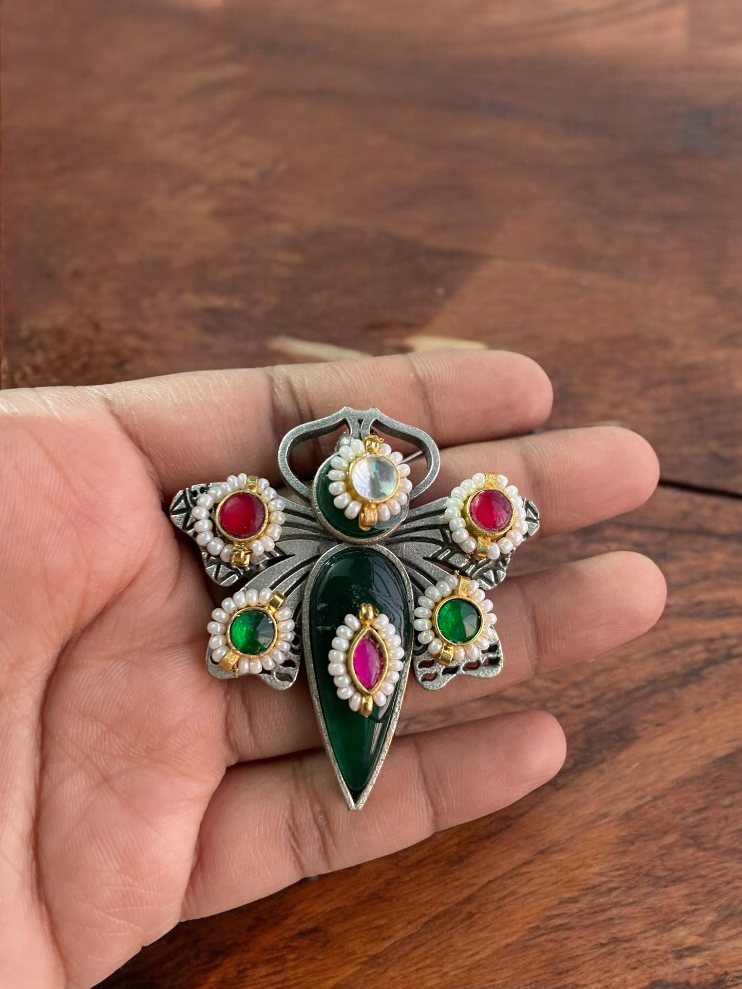 Ritika Silver Pacchi Kundan Earrings