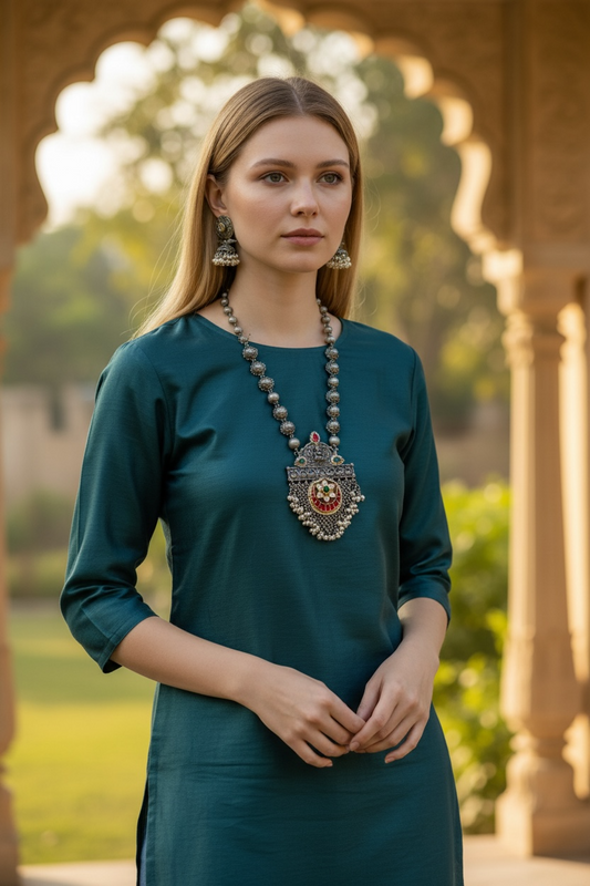 Devi Temple Silver Necklace Set