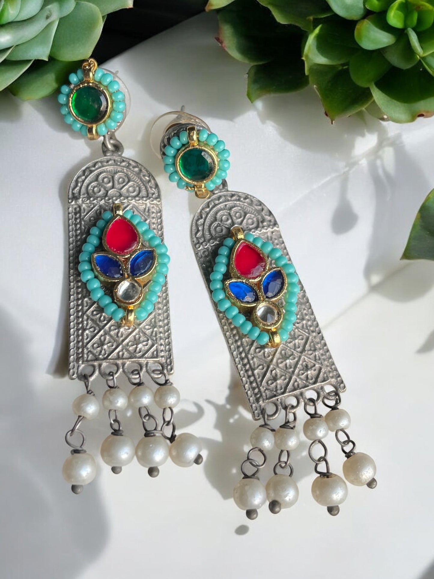 Sunita Silver Pacchi Kundan Earrings