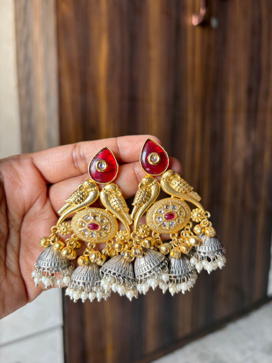 Red 3 Jhumka Earring