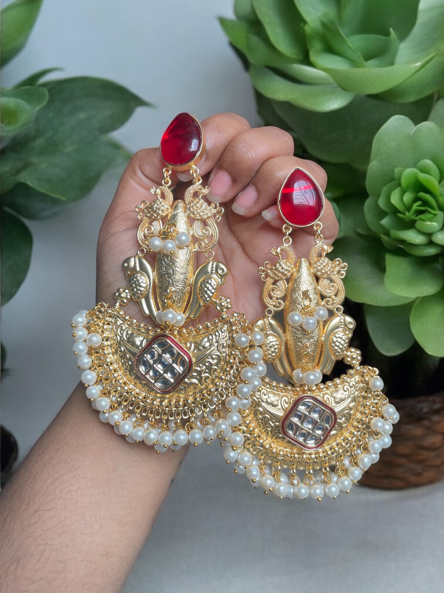 Palak Brass Monalisa Earrings