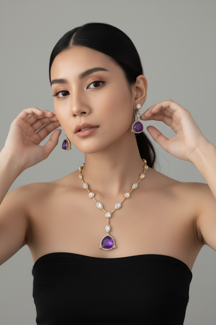 Améthyste Royale Moissanite Doublet Necklace Set(purple)