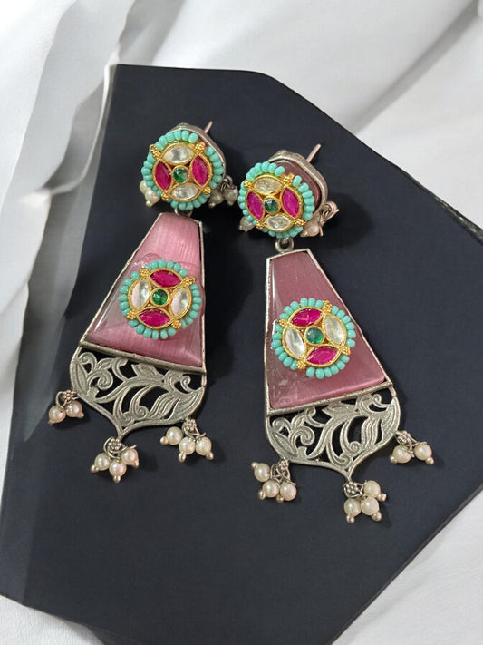 Rani Silver Pachi Kundan Earrings