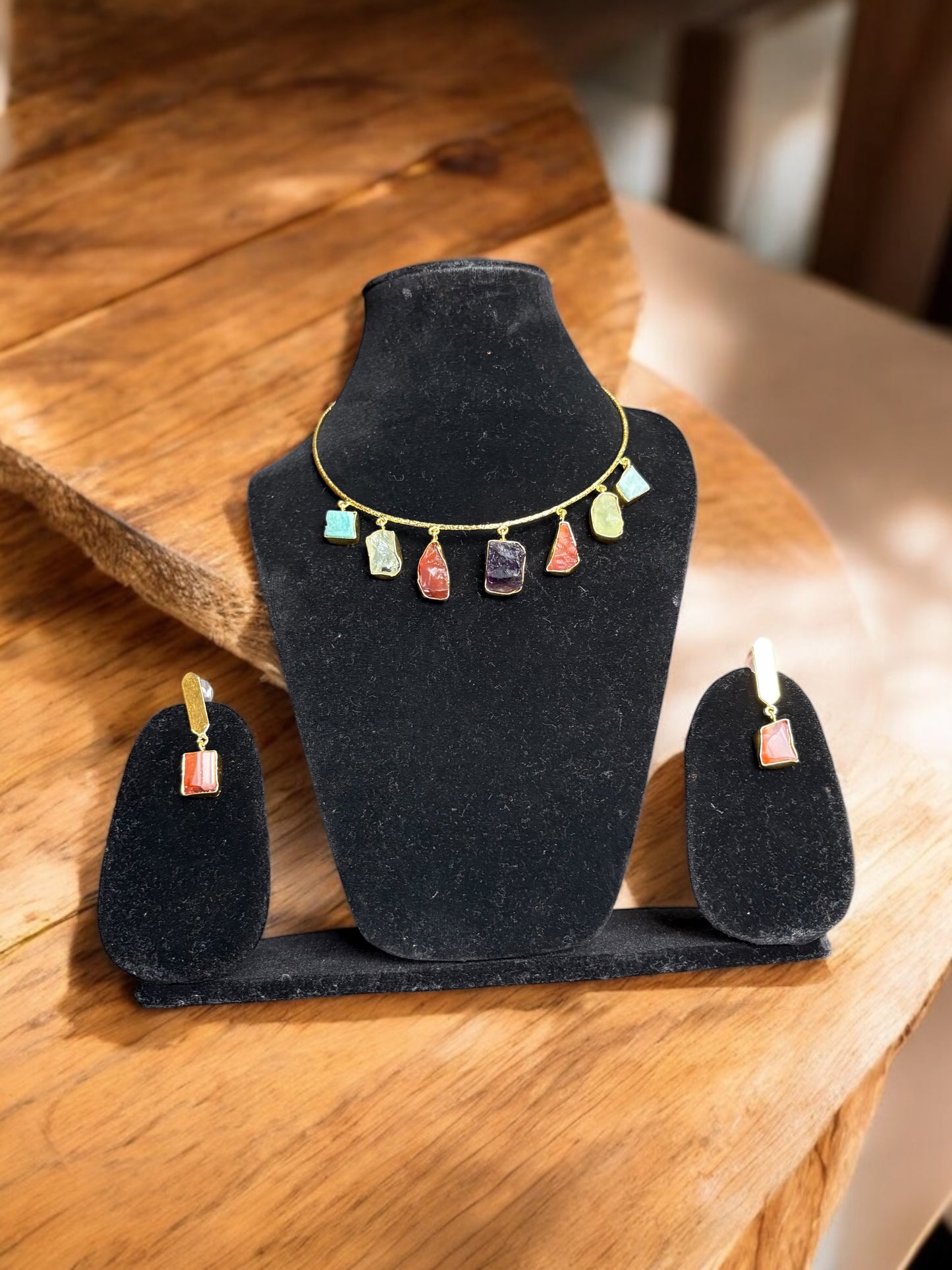 Priya Brass Uncut Stone Necklace Set