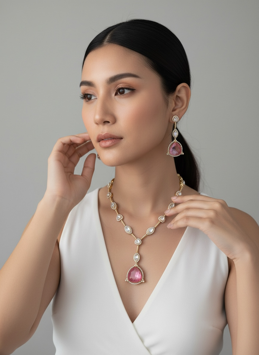 Améthyste Royale Moissanite Doublet Necklace Set (pink)
