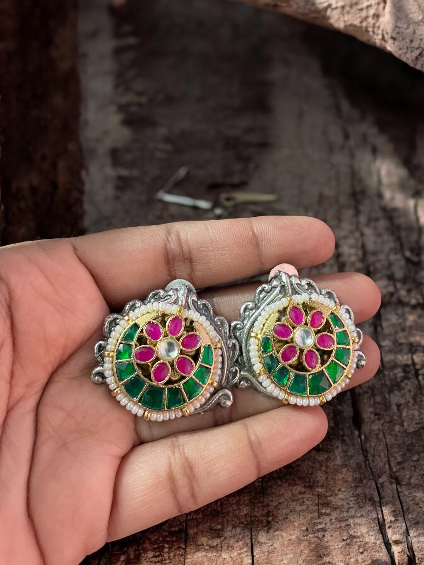 Ashima Silver Pacchi Kundan Studs