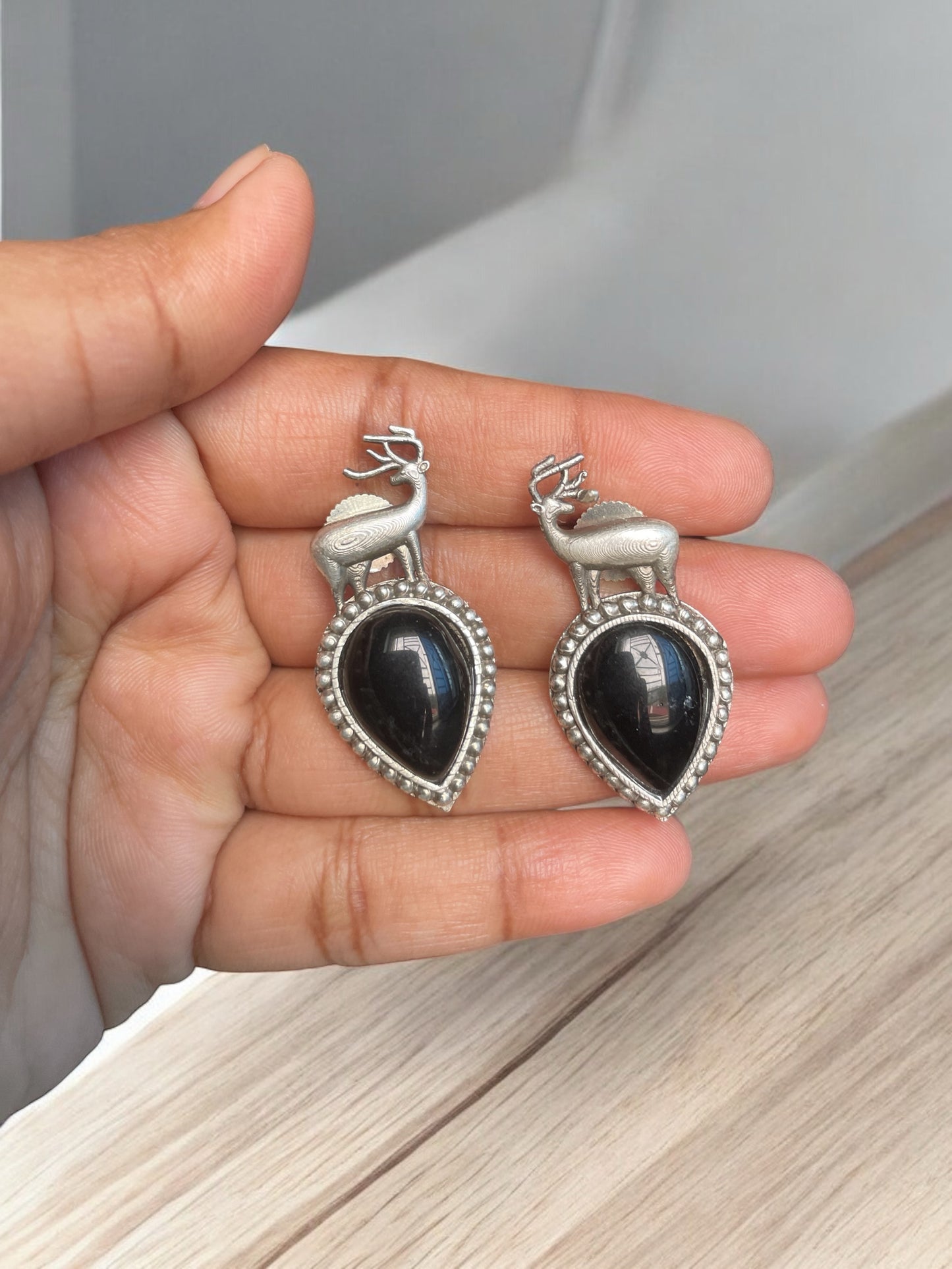 Aisha Small Deer Shaped Stud Earrings with Original Monalisa Work