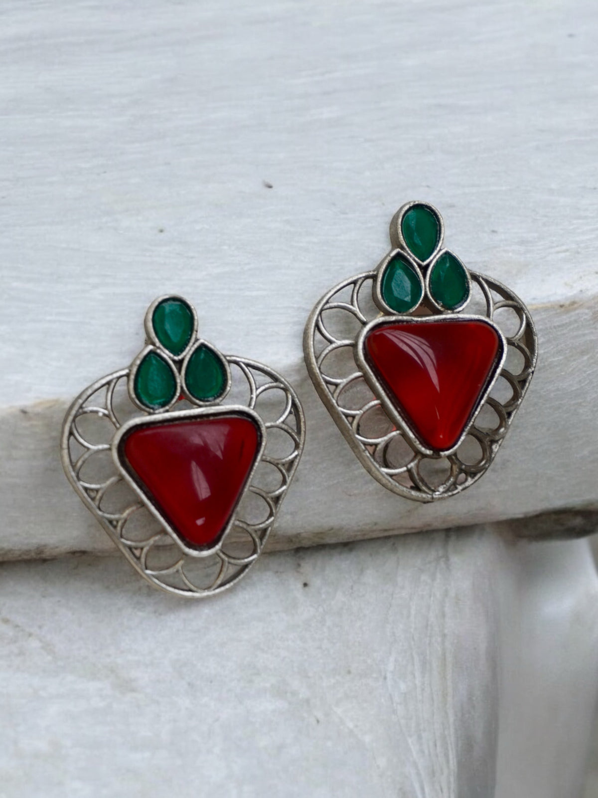 Aadhira Triangle-Shaped Studs with Original Monalisa Stone