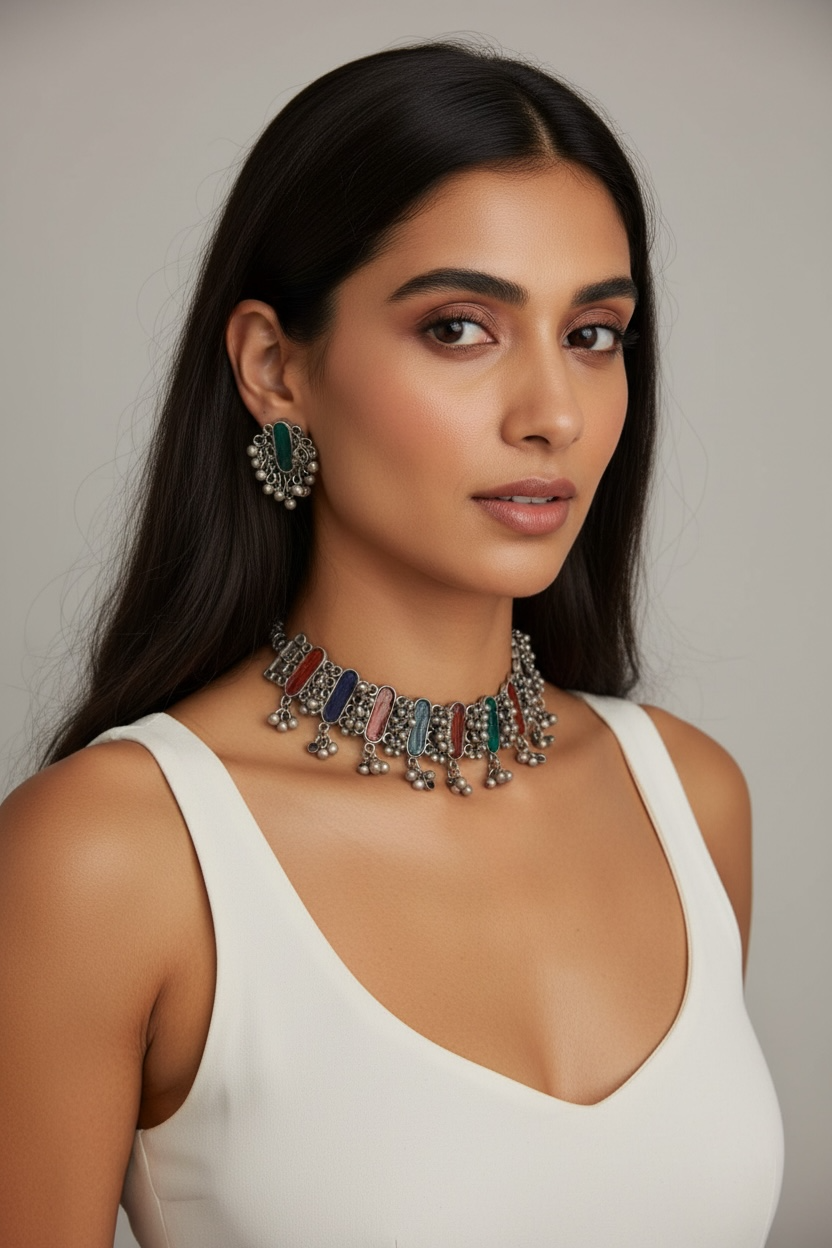 Noorani Black Polish Statement Necklace Set