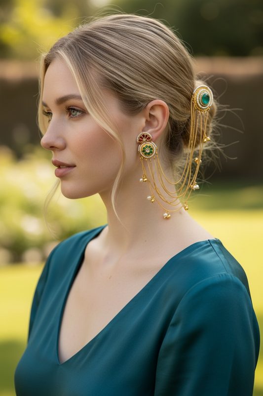 Emerald Veil Royal Ear Cuff Earrings