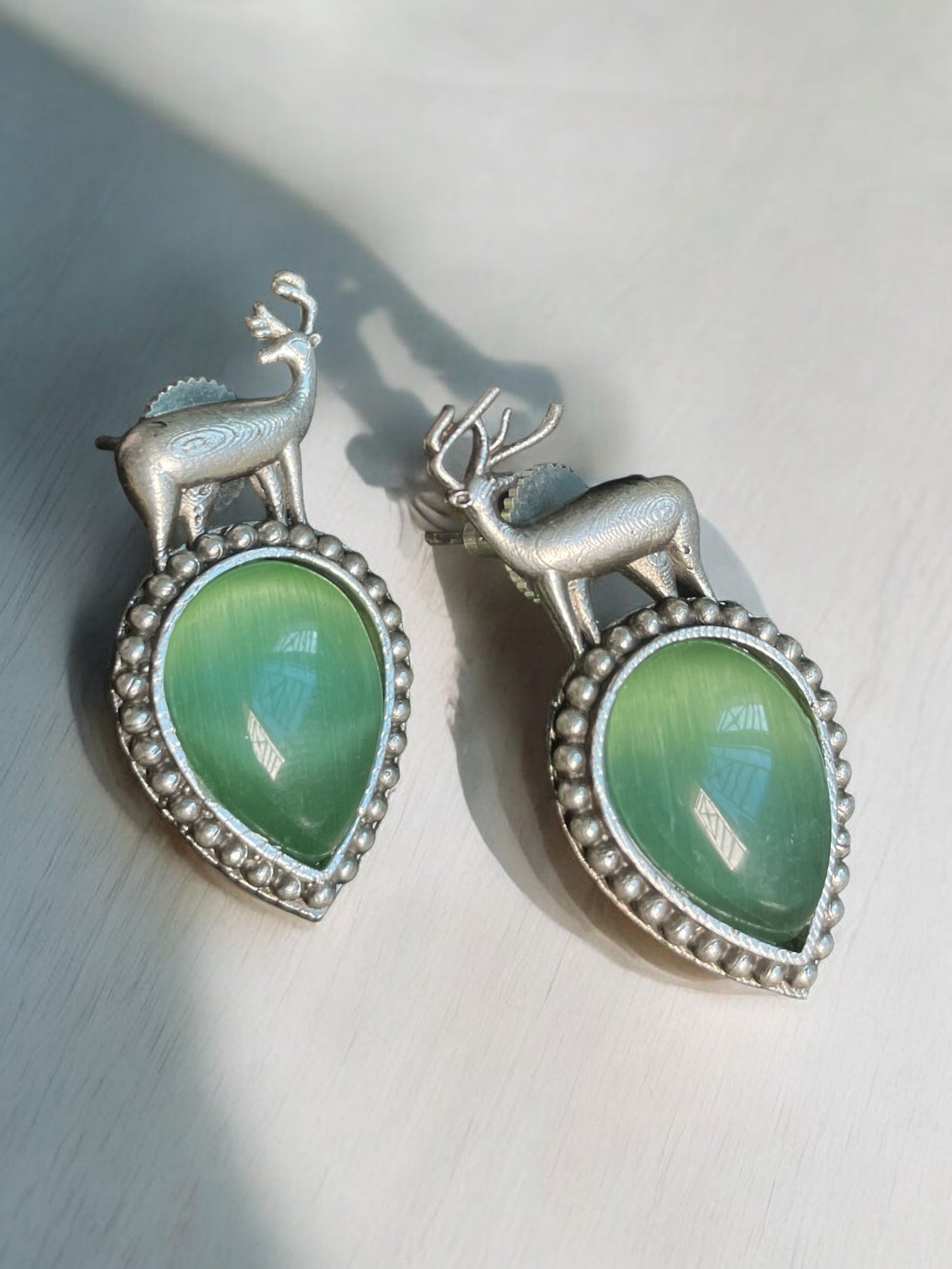 Aisha Small Deer Shaped Stud Earrings with Original Monalisa Work