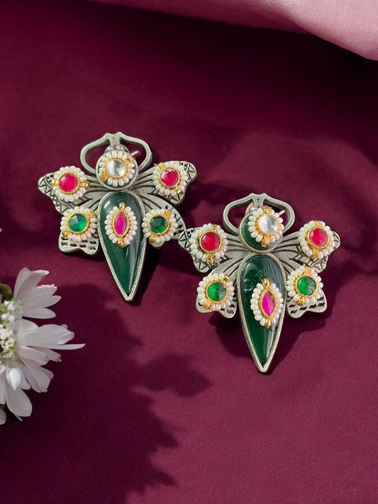 Ritika Silver Pacchi Kundan Earrings