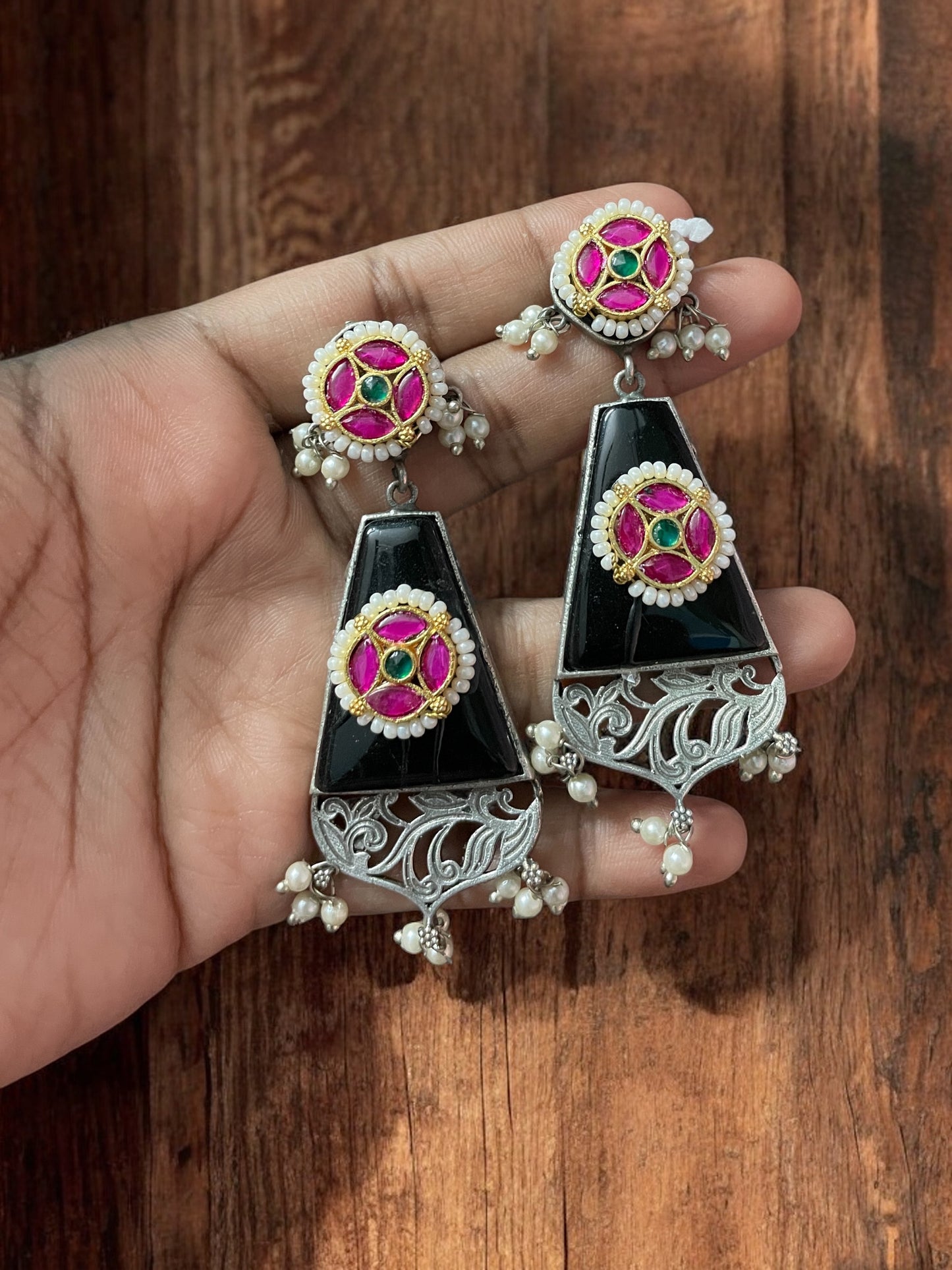 Rani Silver Pachi Kundan Earrings