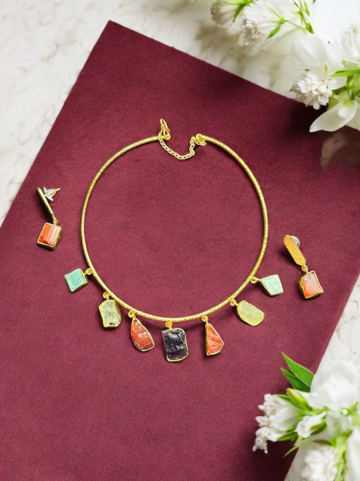 Priya Brass Uncut Stone Necklace Set