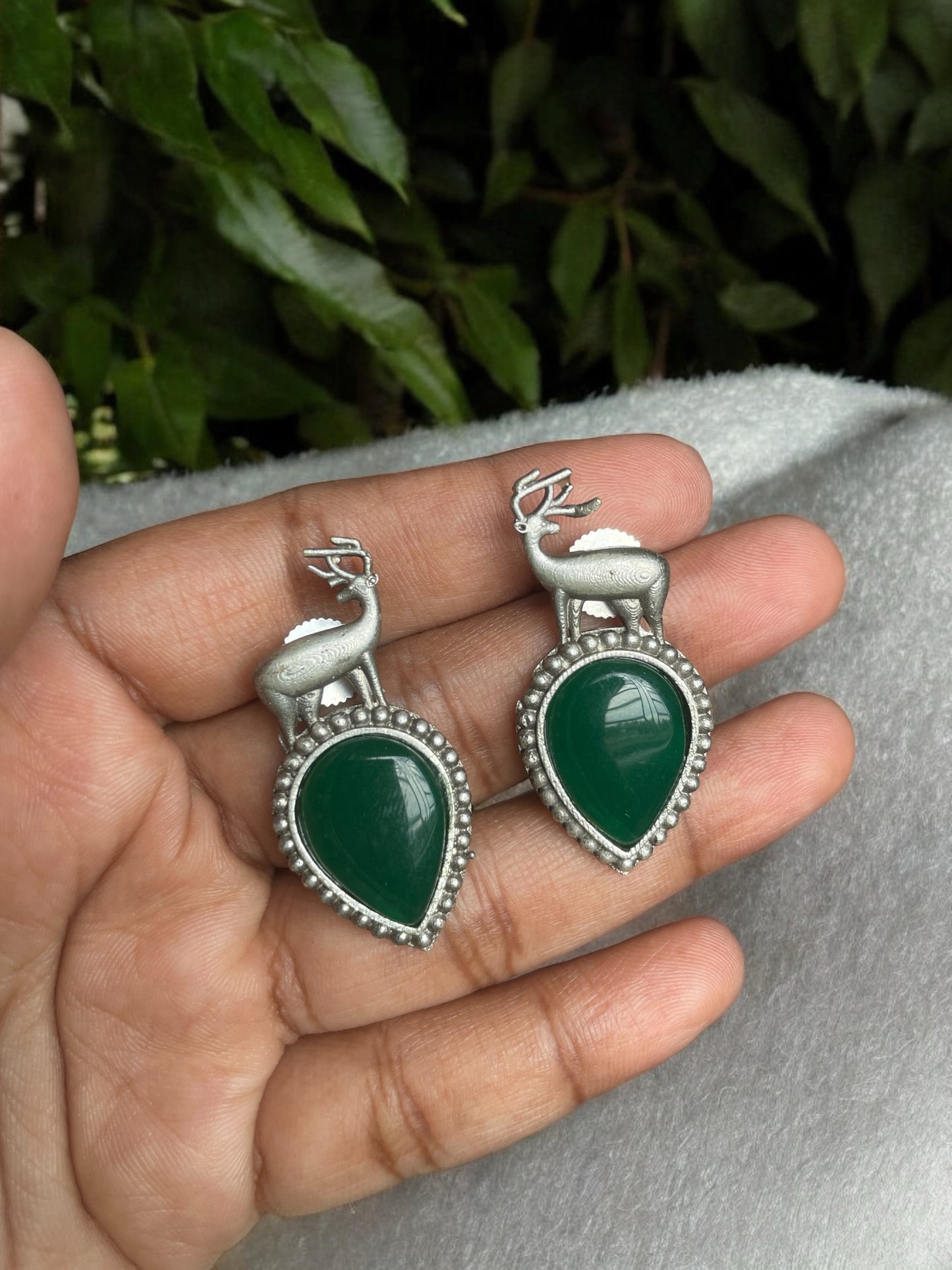 Aisha Small Deer Shaped Stud Earrings with Original Monalisa Work