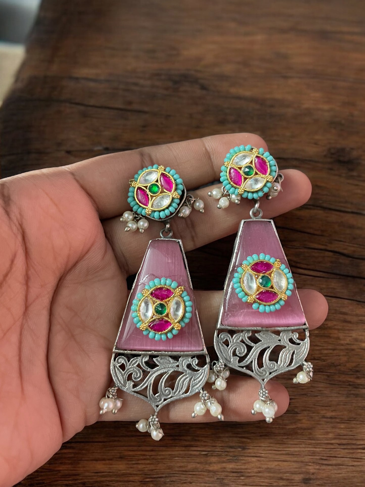 Rani Silver Pachi Kundan Earrings