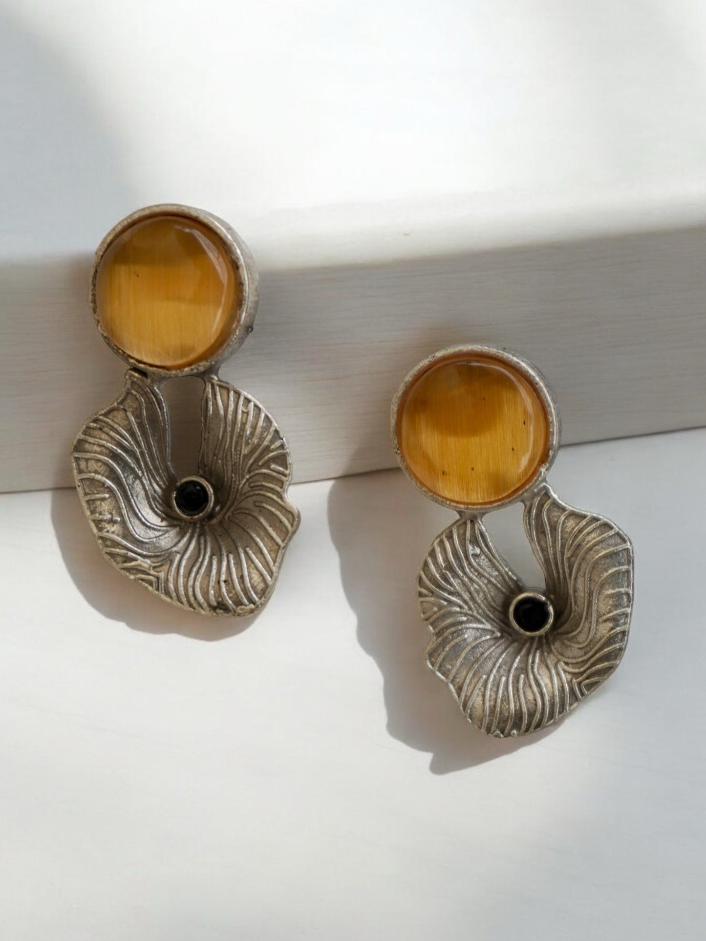 Nisha Silver Replica Jhumka with Monalisa Stone and Embedded Pattern