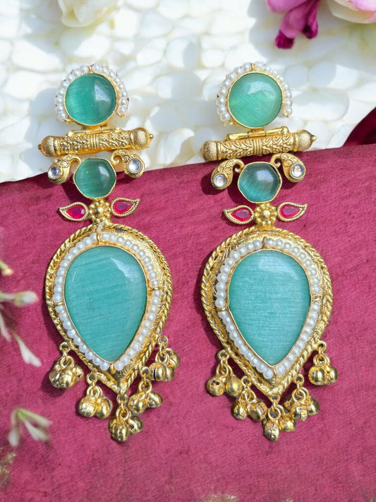 Jasmine Big Monalisa Stone Brass Earrings