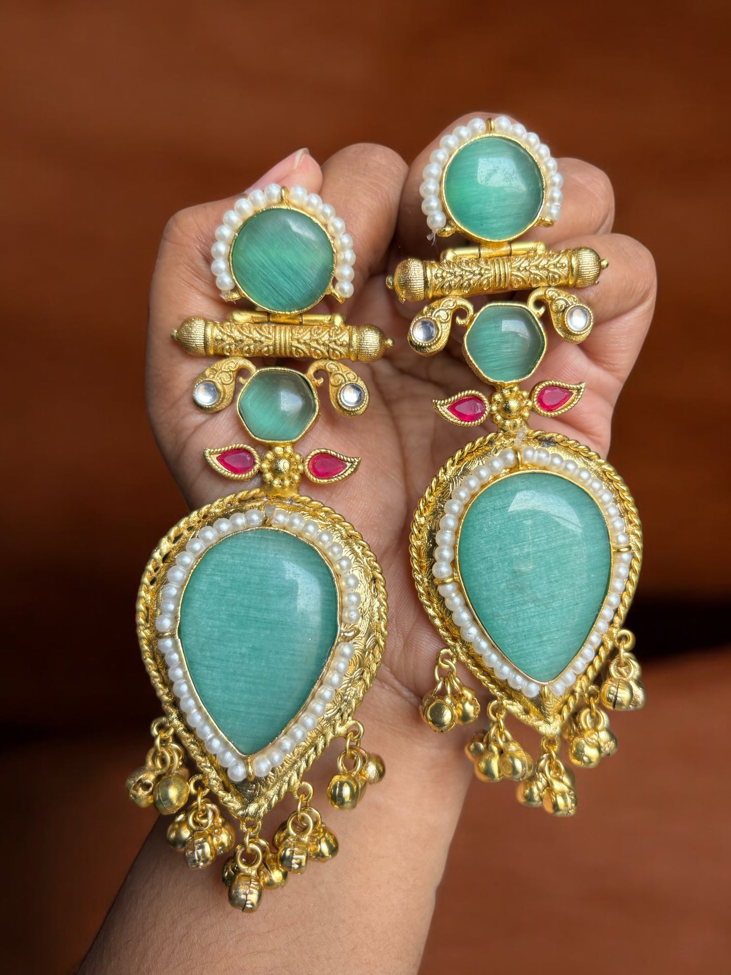 Jasmine Big Monalisa Stone Brass Earrings