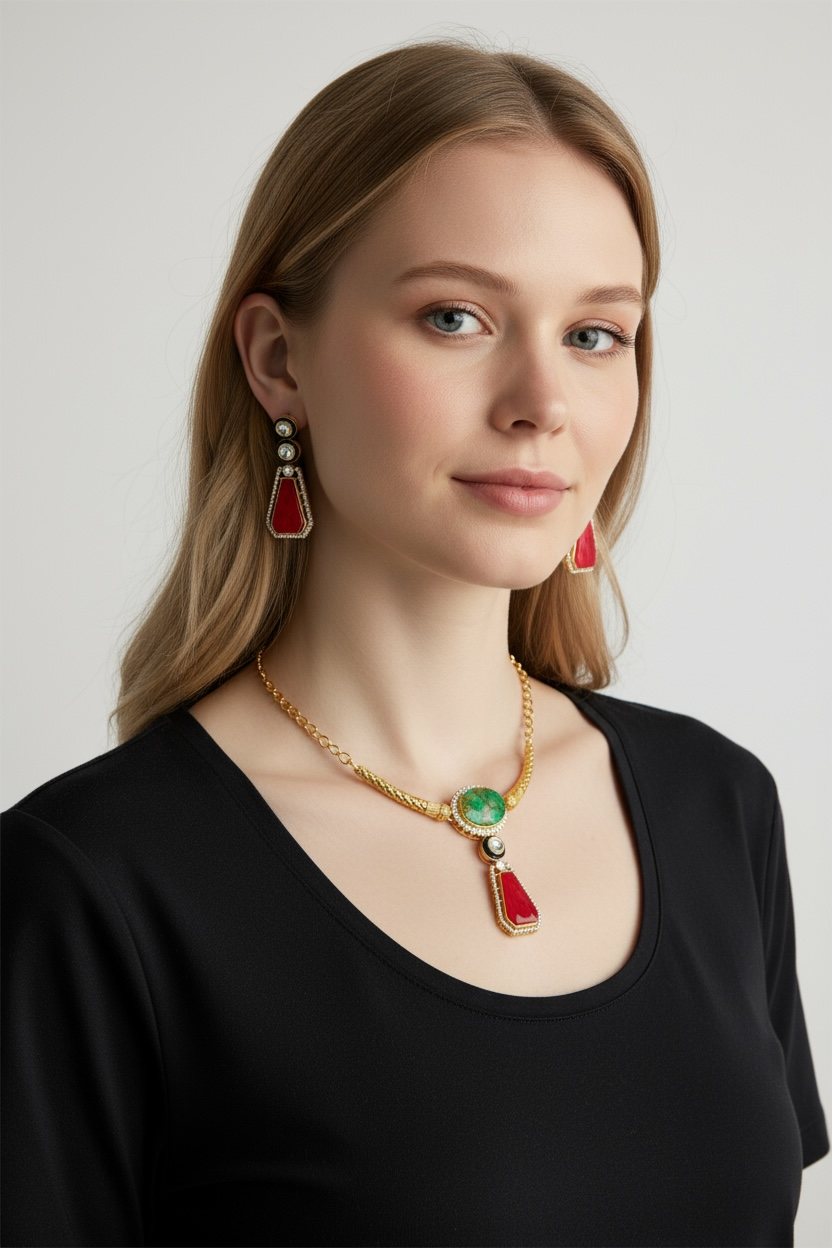 Unique Firestone Brass Necklace