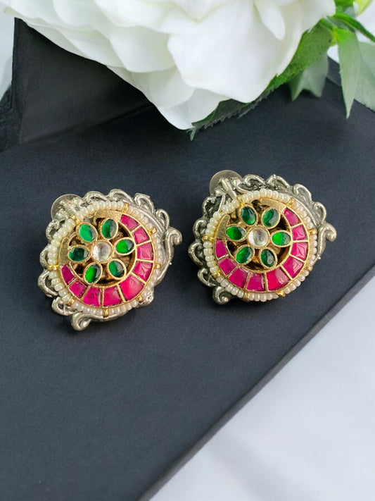 Ashima Silver Pacchi Kundan Studs