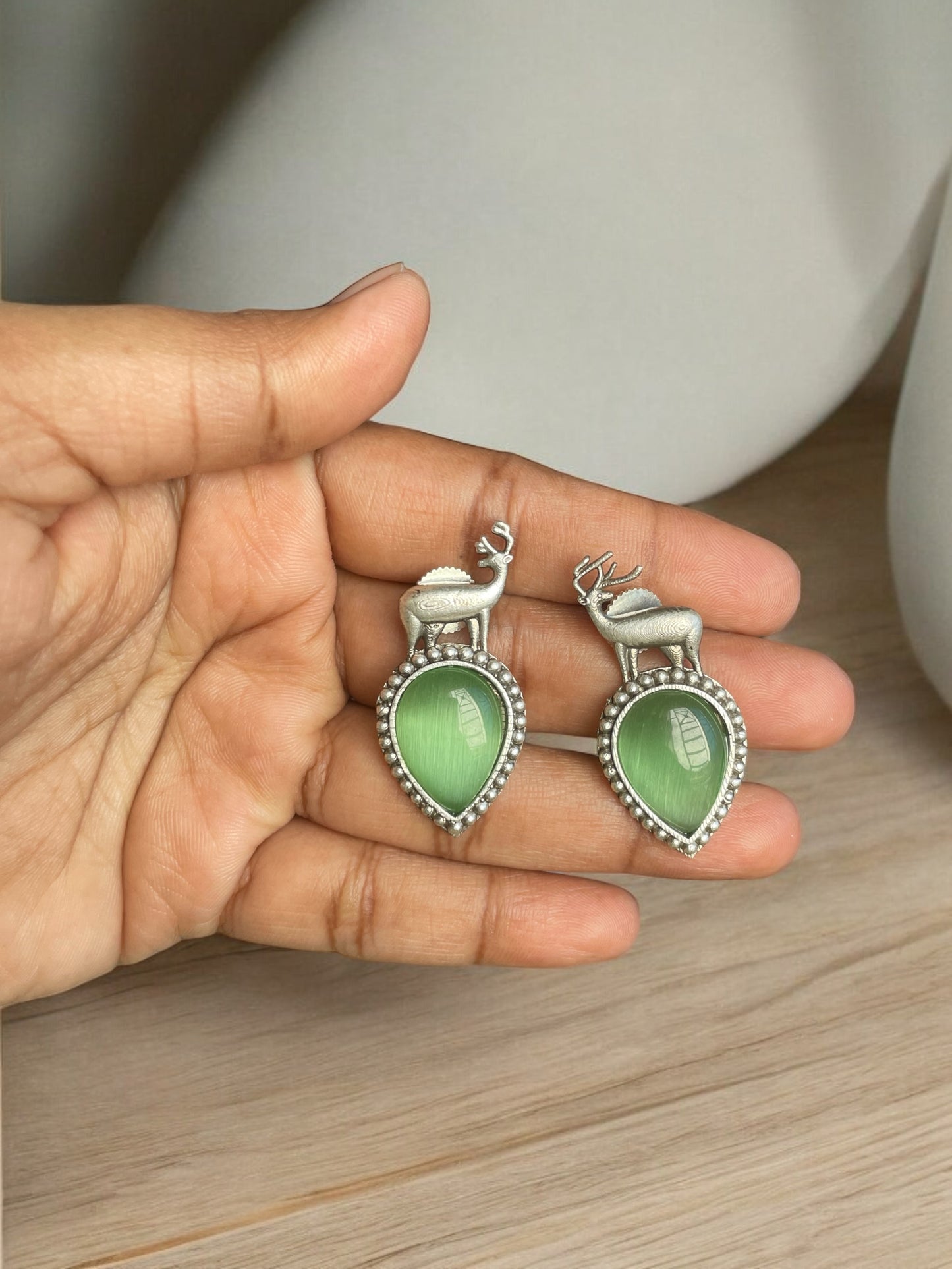 Aisha Small Deer Shaped Stud Earrings with Original Monalisa Work