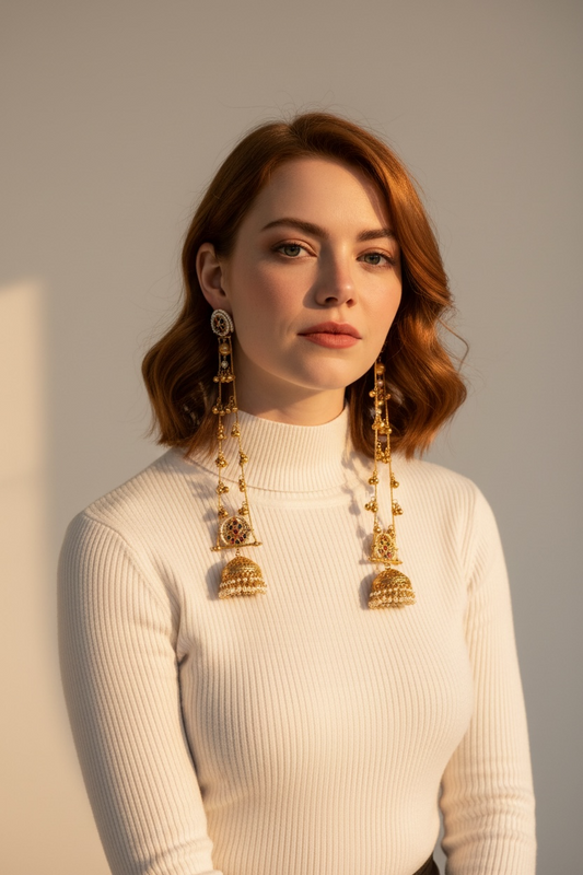 Meher Pearl Kundan Brass Long Earrings