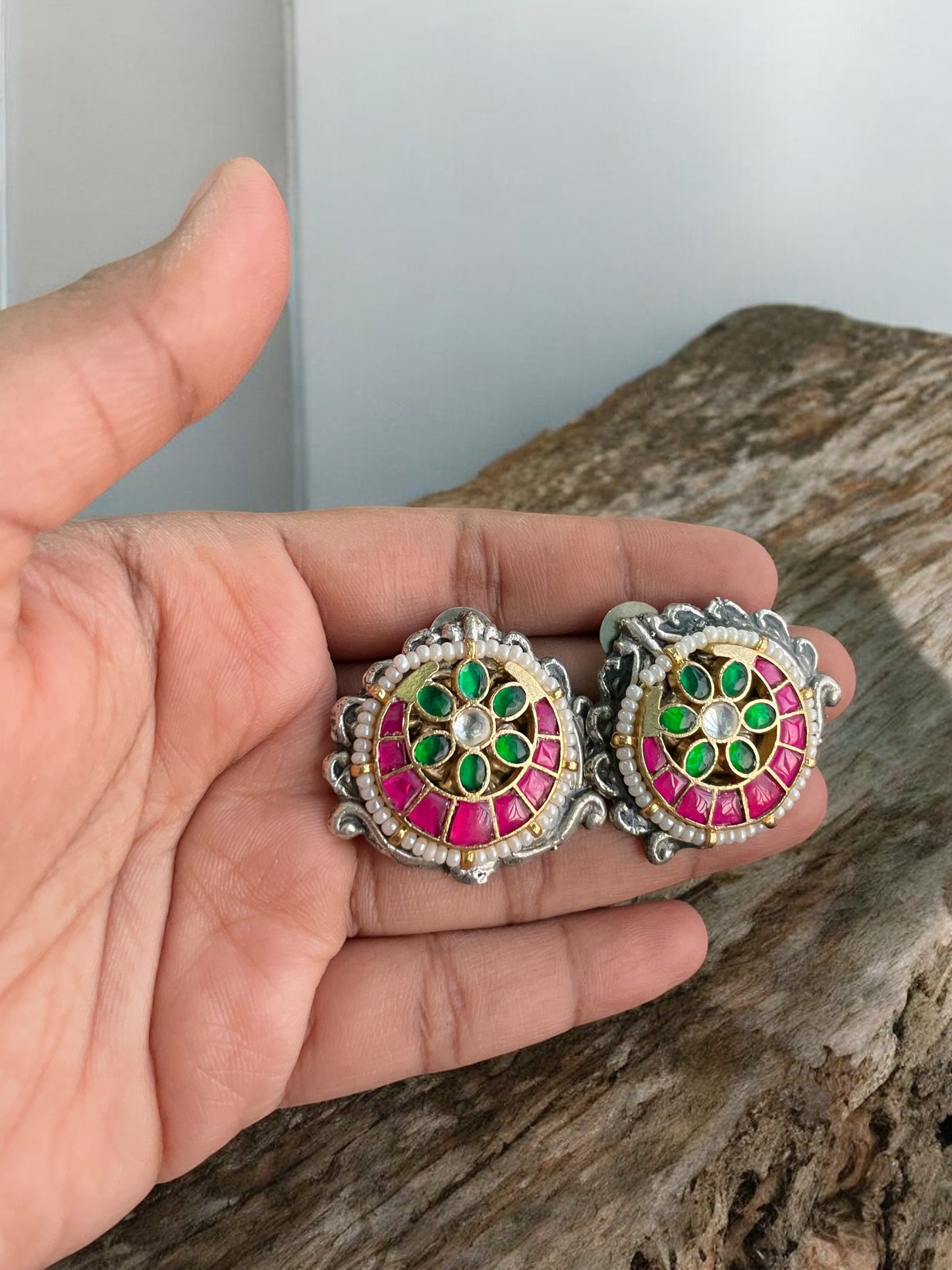 Ashima Silver Pacchi Kundan Studs